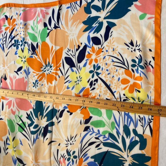 Floral Flower Scarf Wrap Multicolor Square Summer 27" X 27" Orange Blue Yellow - Picture 7 of 13